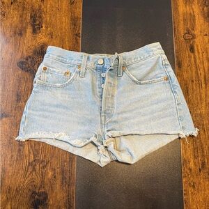 Levi's Button Fly 501 Sky Blue Denim Shorts
